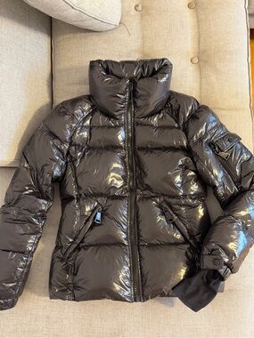 Sam New York Camo Down Puffer Black Bomber Jacket Size L